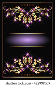 Background with golden ornament and glowing stars