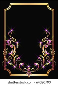 Background with golden ornament and sparkling lights