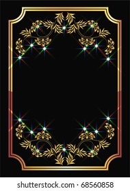 Background with golden ornament and sparkling lights