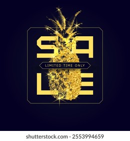 Background with golden pineapple. Vector illustration for your design. Sale banner.
