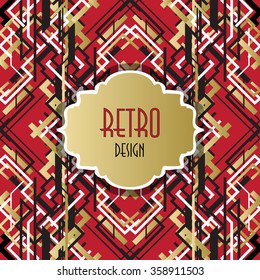Background with golden red white and black art deco outline style design. Retro golden label with text place. Trend golden design. Golden red retro vector illustration. Geometrical background.