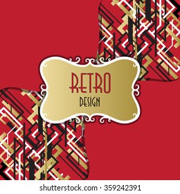 Background with golden red white and black art deco outline style design. Retro golden label with text place. Trend golden design. Golden red retro vector illustration. Geometrical background.