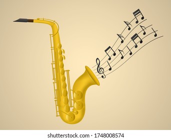 Background golden saxophone and music notes. Musical instrument.