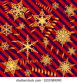 Background with golden snowflakes.