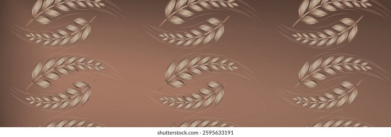 background with a golden spike or wheat on a light brown background. pattern of ears of corn and grain. modern logo for banners. vector illustration