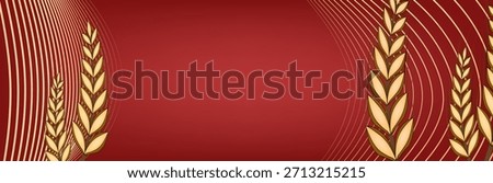 background with a golden spike or wheat on a light background. pattern of ears of corn and grain. modern logo for banners. vector illustration.red background 