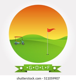 Background of golf field beautiful landscape,Golf hole banner vector green tree background illustration 