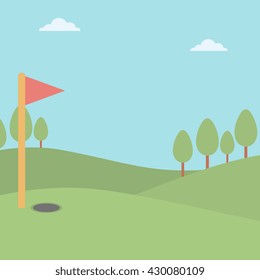 Background of golf field vector flat design illustration. Square layout.