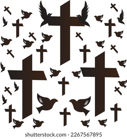 Background good friday cross and dove.Christian religious wallpaper and backdrop vector.