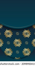 Background with gradient blue color with abstract gold ornament for design under your logo
