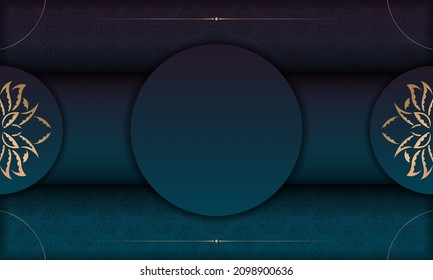 Background with gradient blue color with luxury gold pattern for design under the text