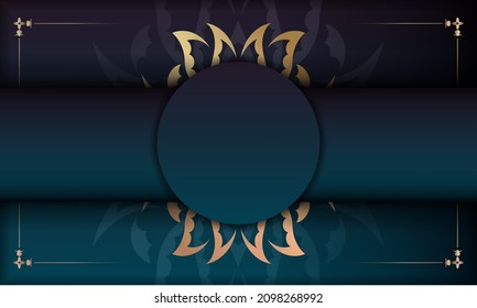 Hintergrund mit Farbverlauf-blauer Farbe mit goldenem Vintage-Muster für Design unter Text