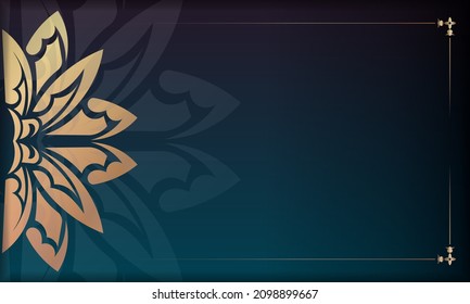 Background with gradient blue color with vintage gold ornament for design under logo or text