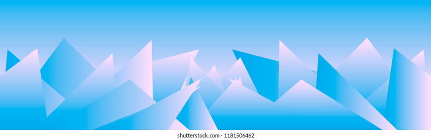 the background is a gradient blue with pink triangles