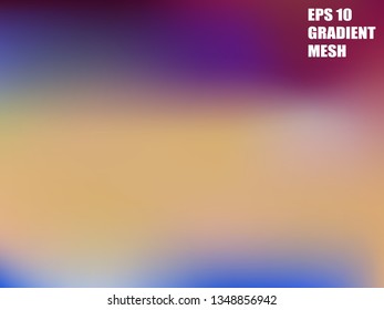 Background gradient blurry mesh abstract in yellow, purple, blue and others colors. Template for colorful banner. Transparency not. Soft colored vector illustration in EPS10. Free editable.