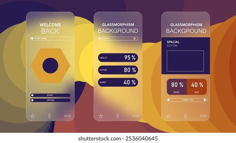 Hintergrund Farbverlauf-Glasmorphismus Effekt Mobile Application Design-Vorlage. Vektorgrafik