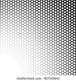 Background with gradient of monochrome hex grid