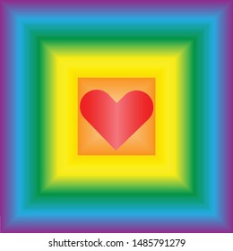 Background of gradient mutlicolor stripes in transgender rainbow colors, red heart inside.  Vector Illustration.
