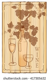  background with grape branch and a bottle of wine. vector