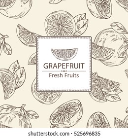 Background With Grapefruit And Grapefruit Slice. Hand Drawn