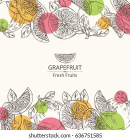 Background with grapefruit and grapefruit slice. hand drawn.