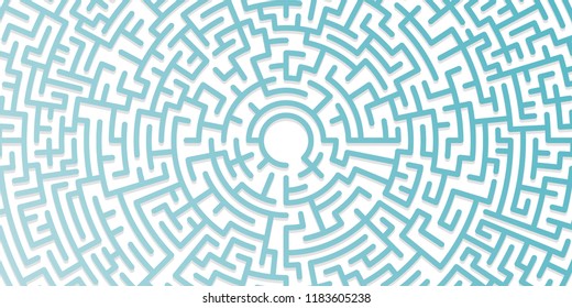 Background with graphic abstract geometry labyrinth pattern. Geometric background. Blue maze circle. Blue labyrinth. Maze symbol