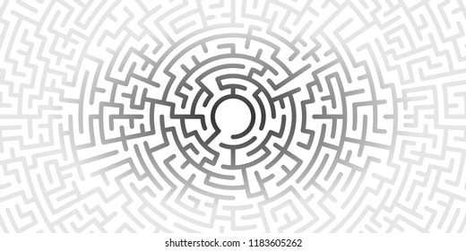 Background with graphic abstract geometry labyrinth pattern. Geometric background. Black maze circle. Black labyrinth. Maze symbol