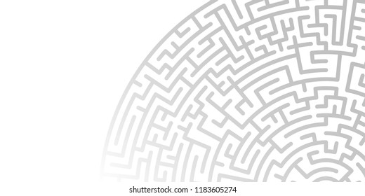 Background with graphic abstract geometry labyrinth pattern. Geometric background. Gray maze circle. Gradient labyrinth. Maze symbol