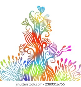 Background with graphic colored lines flowers. hand drawing. Not AI, Illustrat3. Vector illustration