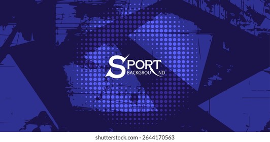 Background graphic in dark tones of blue and purple, emphasizing a modern and high-energy feel for a sports theme. Illustration with shading and line designs creating depth and movement.