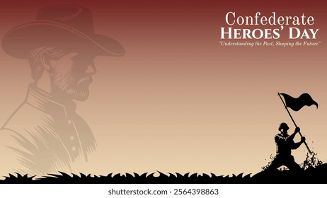 Background Graphic Illustration of confederate heroes day celebration, with silhouette of heroes carrying flag, vintage, Copy Space Area. Suitable to be placed on content with that theme.