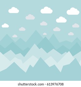 Background with graphic mountains, sky, clouds. Vector landscape.Game design
