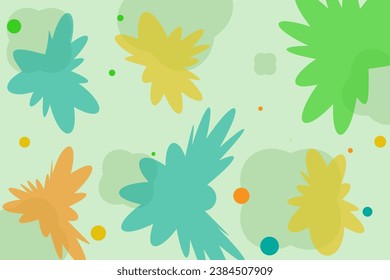 Background with graphical bow organic shapes green natural leaves, floral, line art pattern decoration element of tropical leaves, flowers and branches. Handcrafted decorative abstract art.