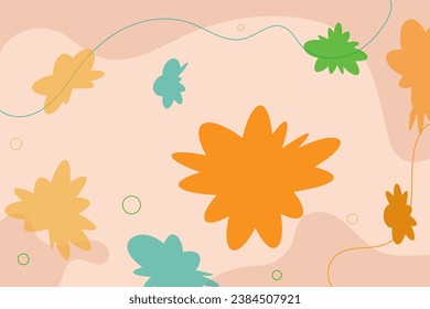 Background with graphical bow organic shapes green natural leaves, floral, line art pattern decoration element of tropical leaves, flowers and branches. Handcrafted decorative abstract art.