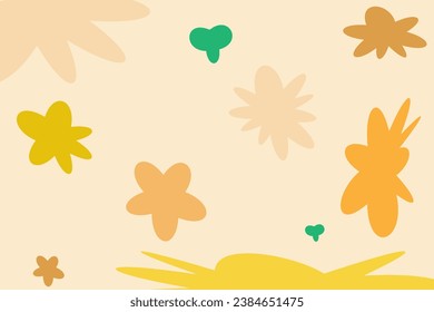 Background with graphical bow organic shapes green natural leaves, floral, line art pattern decoration element of tropical leaves, flowers and branches. Handcrafted decorative abstract art.