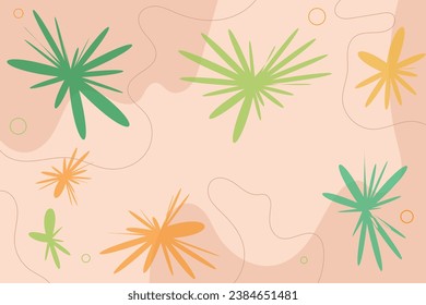 Hintergrund mit grafischen Schleife organische Formen grüne natürliche Blätter, Blüte, Linie Kunstmuster Dekoration Element der tropischen Blätter, Blumen und Äste. Handgefertigte dekorative abstrakte Kunst.