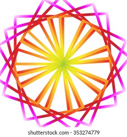 Background graphics are colorful stripes on a white background