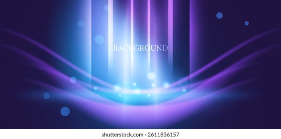 The background graphics are in shades of blue and purple, with soft lighting and gradients. The design gives a sense of depth and dimension, creating a calm and inviting atmosphere.