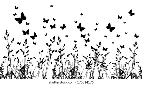 background grass and butterflies. Vector