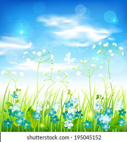 Background with grass and flowers. Vector eps 10.