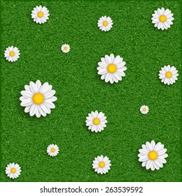 Background of grass and flowers. Vector image.