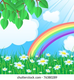 Background with grass reflecting the rays of light