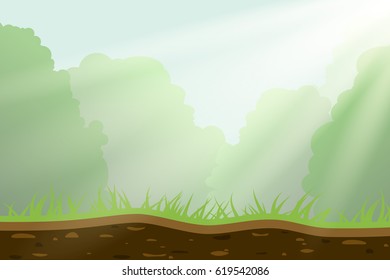 Background with grass and vegetation. In game style, vector illustration