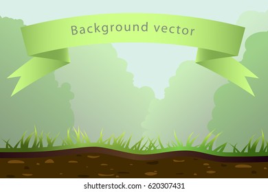 Background with grass and vegetation. In game style, vector illustration