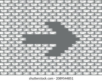 background gray brick wall with an arrow to the right