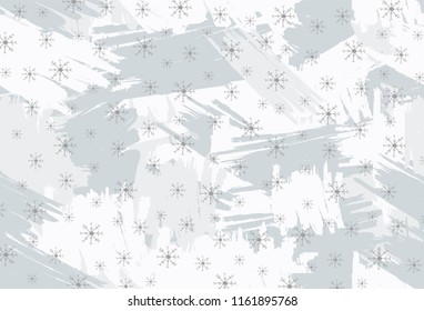 Background with gray brush strokes and snowflakes. Vector illustration