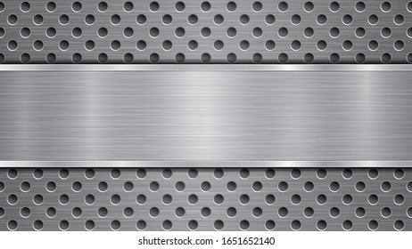 Fondo de colores grises, compuesto por una superficie metálica perforada con orificios y una placa pulida con textura metálica, resplandecientes y bordes brillantes
