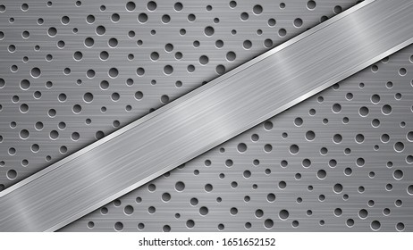 Fondo de colores grises, compuesto por una superficie metálica perforada con orificios y una placa pulida con textura metálica, resplandecientes y bordes brillantes