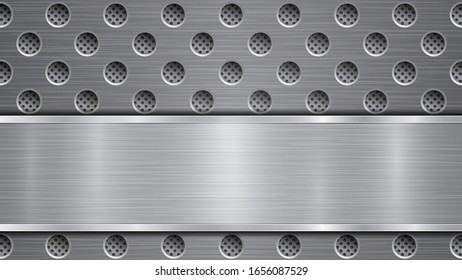 Fondo de colores grises, compuesto por una superficie metálica perforada con orificios y una placa pulida con textura metálica, resplandecientes y bordes brillantes