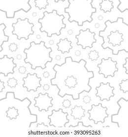 Background with gray contours gears of different sizes on a white background